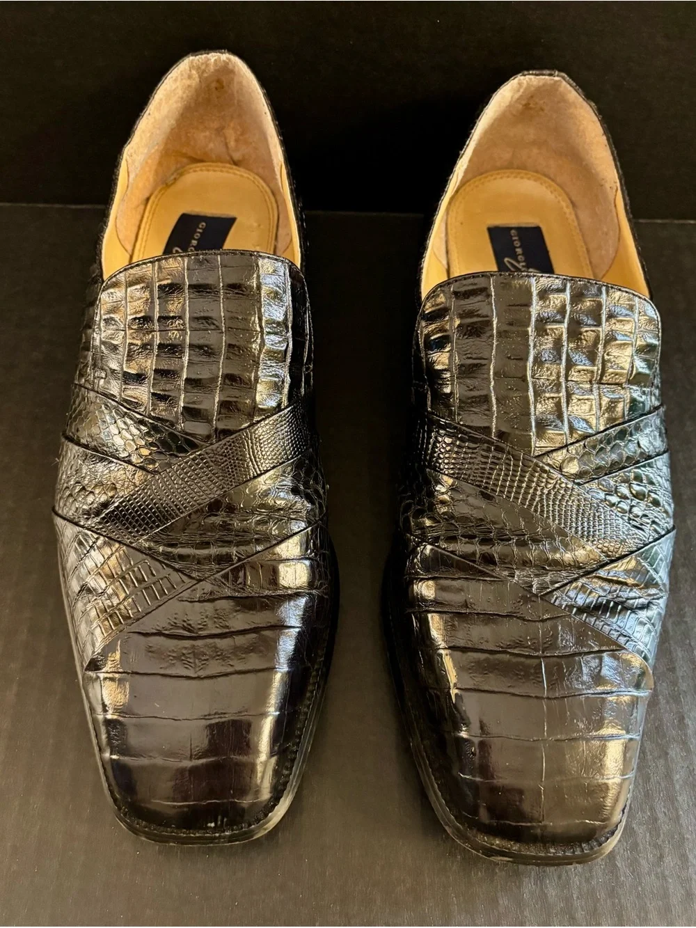 Giorgio Brutini Genuine Snakeskin Dress Loafers Men’s 11M Black Leather Slip On